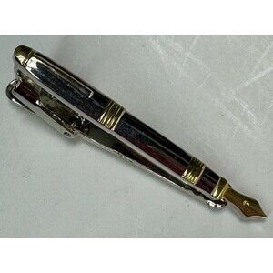 VTG Metal Fountain Pen Shaped Tie Bar Clip Gold Silver Tone Collectible Gift